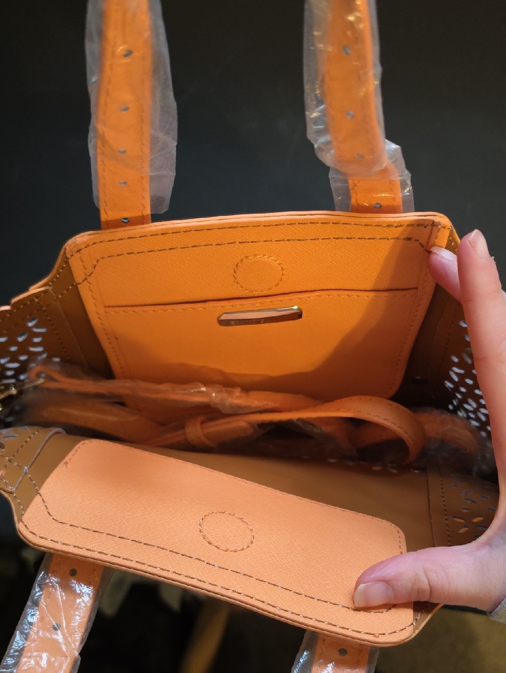 B. Makowsky Orange Perforated Mini Tessa Purse. NWT - Picture 5 of 7